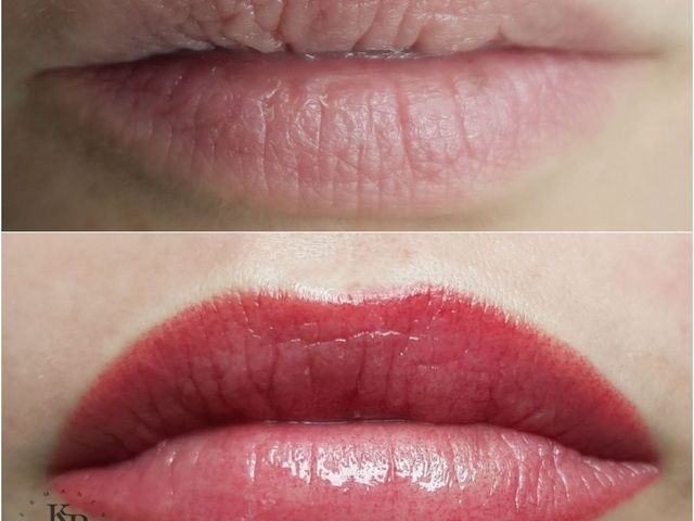 Татуаж губ фото до и сразу после процедуры нету отека. При заживлении губ после татуажа нет
корок