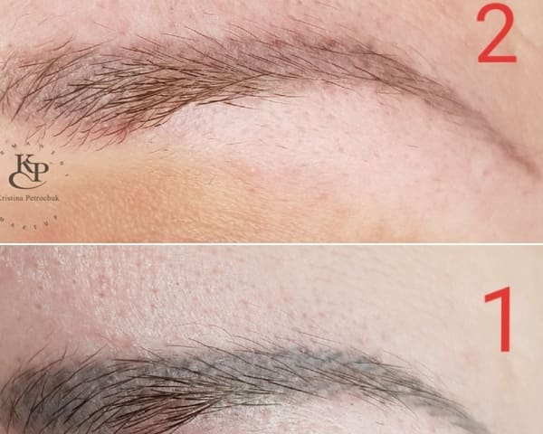 Красные брови после микроблейдинга можно перекрыть более красивыми пигментами